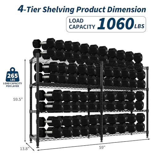 MilleLoom 4-Tier Metal Shelving Unit, Heavy Duty Storage Shelves Adjustable Garage Shelf, Easy Assembly, for Basement, Kitchen & Pantry Room Organization, 13.8" D x 60" W x 59.5" H - Image 3