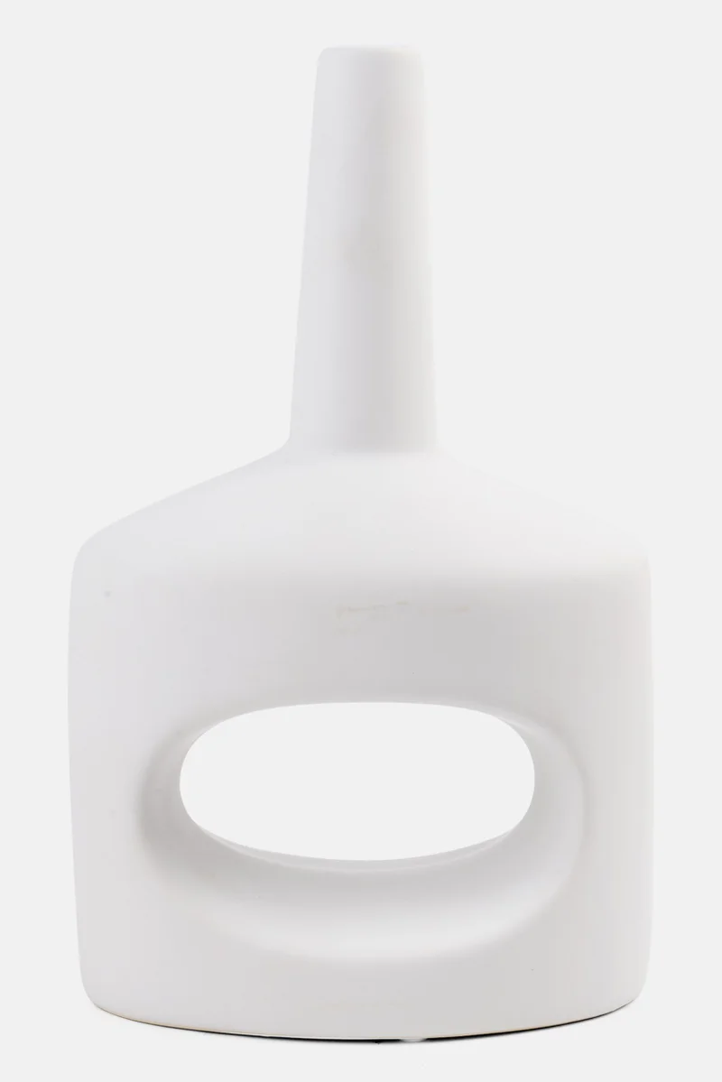 موي موتشو فازة سيراميك على شكل دونات باللون الأبيض