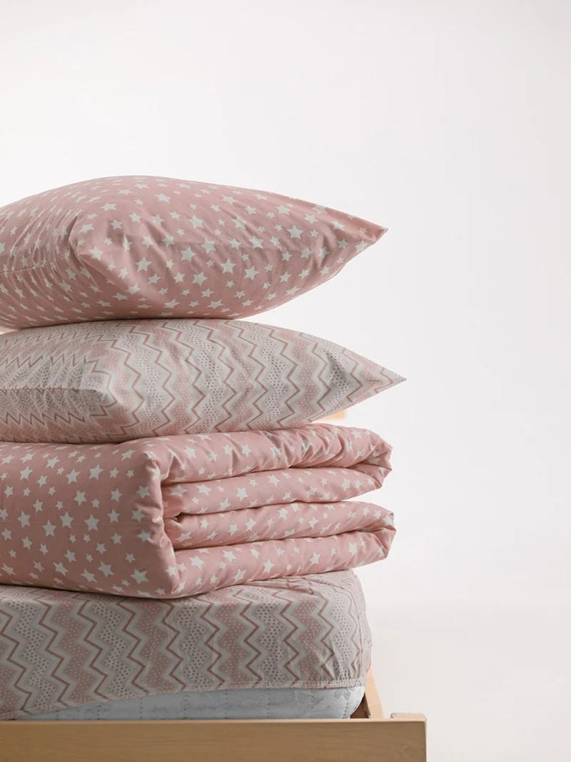 Favora Star Fitted Sheet Cotton Single Duvet Cover Set - Powder