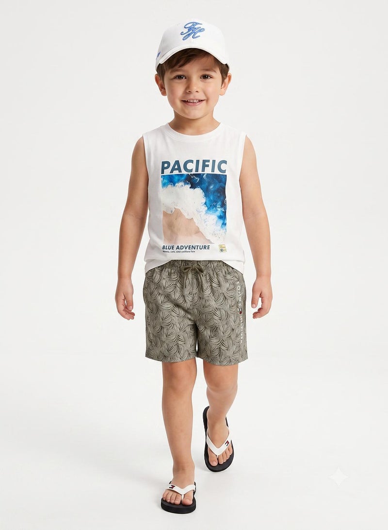 TOMMY HILFIGER Original Print Mid Length Swim Shorts - Image 1