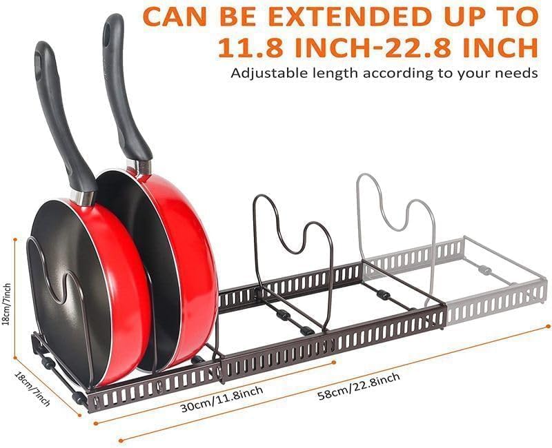 UREVO Pot Rack Organizer, Expandable Pots and Pans Organizer for Cabinet, Pot Lid Organizer Holder Rack for Kitchen Counter and Cabinet Bakeware Organizer - Image 3