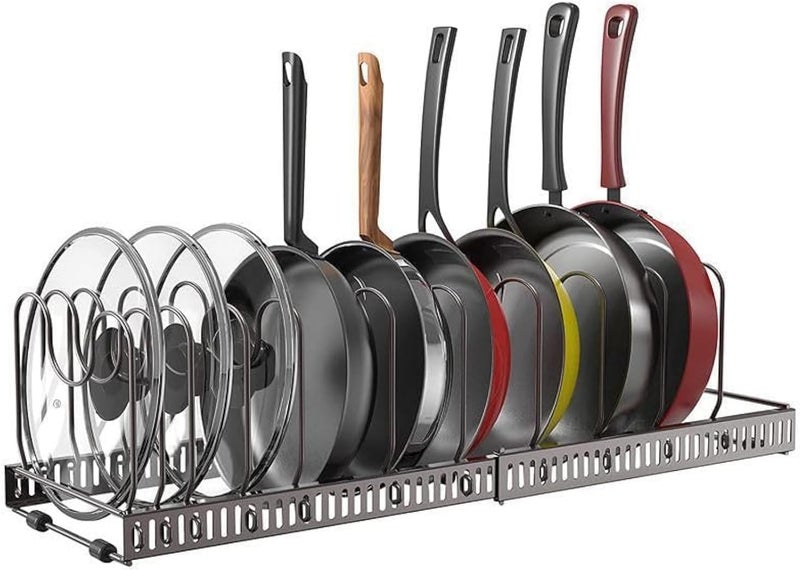 UREVO Pot Rack Organizer, Expandable Pots and Pans Organizer for Cabinet, Pot Lid Organizer Holder Rack for Kitchen Counter and Cabinet Bakeware Organizer - Image 1