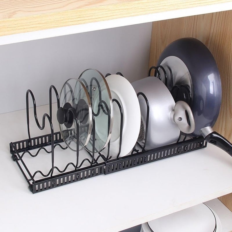 UREVO Pot Rack Organizer, Expandable Pots and Pans Organizer for Cabinet, Pot Lid Organizer Holder Rack for Kitchen Counter and Cabinet Bakeware Organizer - Image 5