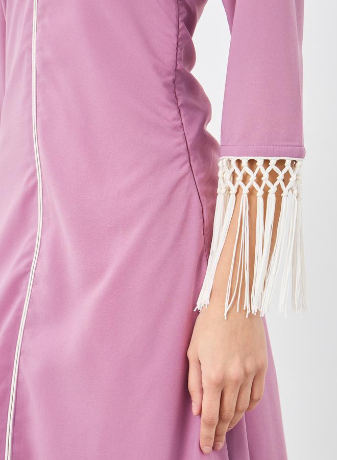 Maxim Creation Solid V-Neck A-Line Maxi Dress with Tassel Detail - Image 4