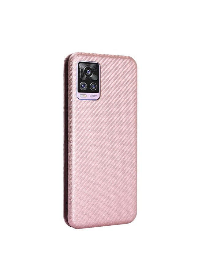 HuHa Case Cover For vivo V20 Pro 5G Carbon Fiber Texture Horizontal Flip TPU + PC + PU Leather Case with Card Slot(Pink) - Image 3