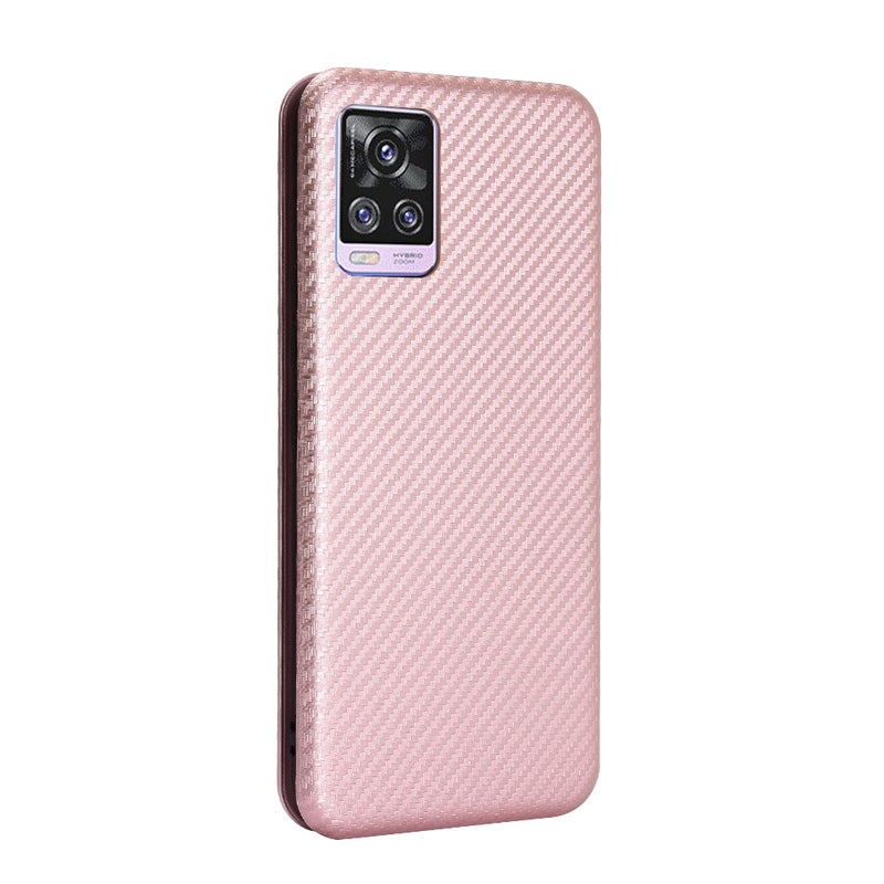 HuHa Case Cover For vivo V20 Pro 5G Carbon Fiber Texture Horizontal Flip TPU + PC + PU Leather Case with Card Slot(Pink) - Image 3