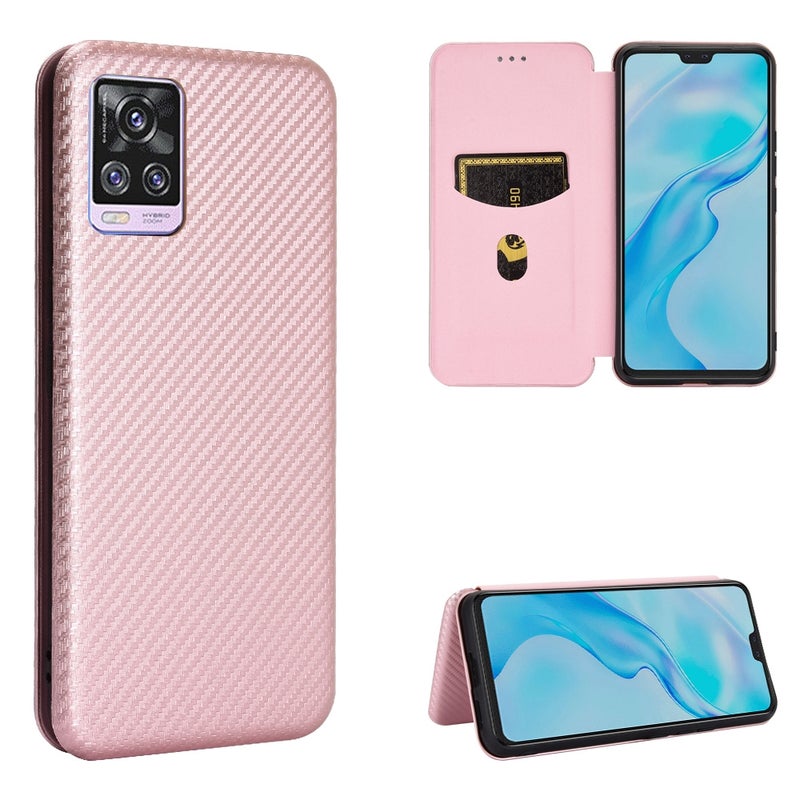 HuHa Case Cover For vivo V20 Pro 5G Carbon Fiber Texture Horizontal Flip TPU + PC + PU Leather Case with Card Slot(Pink) - Image 1