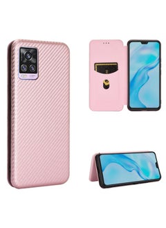 HuHa Case Cover For vivo V20 Pro 5G Carbon Fiber Texture Horizontal Flip TPU + PC + PU Leather Case with Card Slot Pink 
