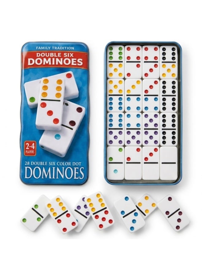 Lukadah Double Six Dominoes Set 28 Tiles Color Dot Domino Game with Storage Tin Box – Classic Family Board Game for Kids & Adults, 2-4 Players, Educational Indoor Game Set for Home, Travel & Parties (Multi-colour) - Image 2