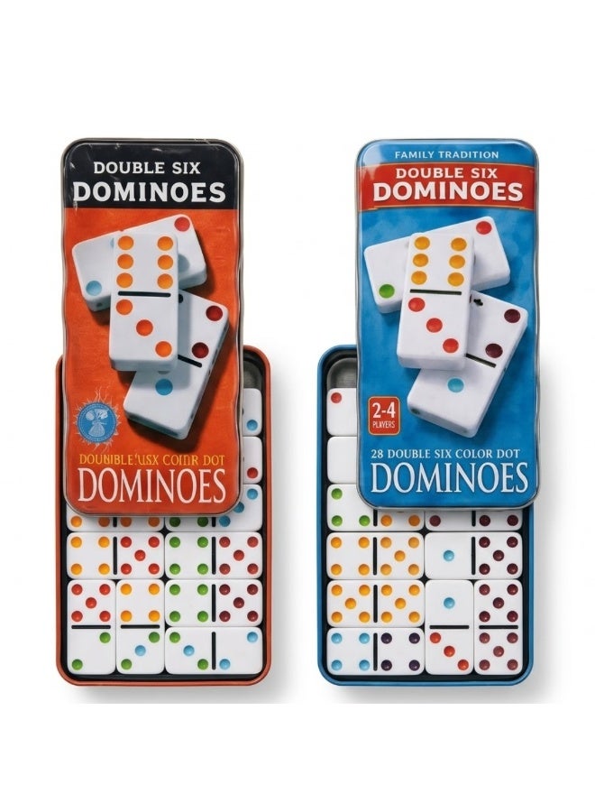 Lukadah Double Six Dominoes Set 28 Tiles Color Dot Domino Game with Storage Tin Box – Classic Family Board Game for Kids & Adults, 2-4 Players, Educational Indoor Game Set for Home, Travel & Parties (Multi-colour) - Image 3