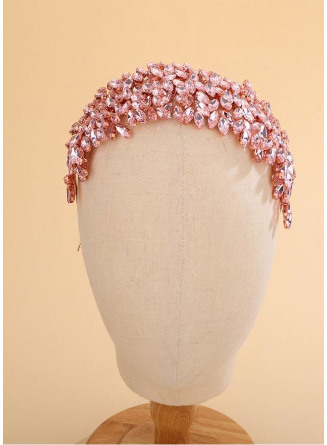 Sither رباط رأس كريستالي للعروس لحفلة الزفاف فضي كبير كريستال إكسسوارات شعر للعروس مشابك شعر لحفلة التخرج هدية (ذهب وردي) - Image 2
