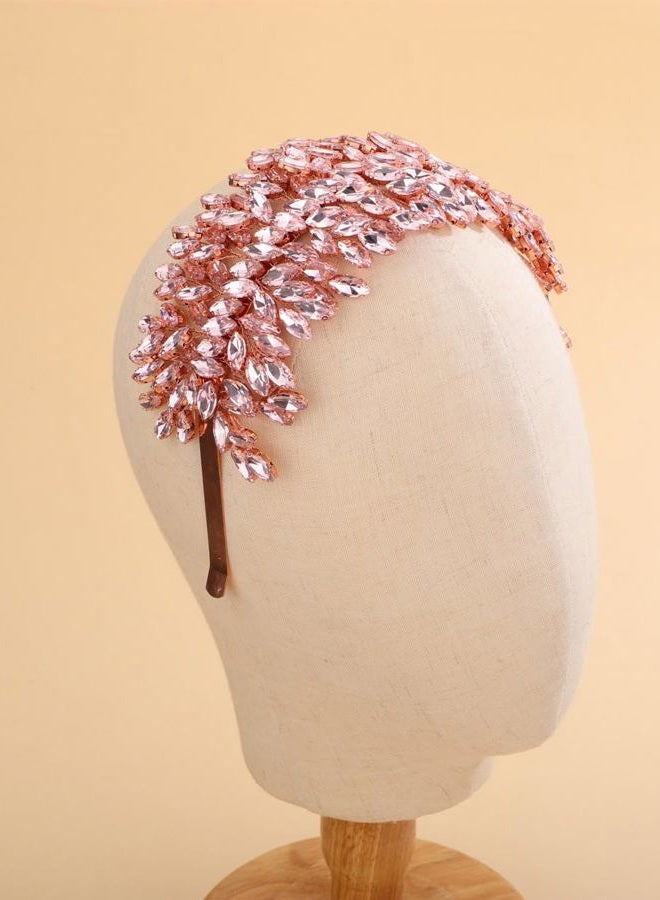 Sither رباط رأس كريستالي للعروس لحفلة الزفاف فضي كبير كريستال إكسسوارات شعر للعروس مشابك شعر لحفلة التخرج هدية (ذهب وردي) - Image 3