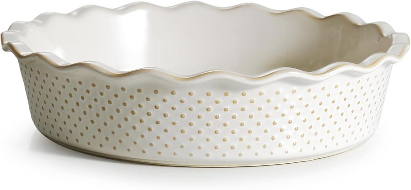 GET STAR Ceramic Deep Pie Pan, 9 inch Pie Dish for Baking, Non-Stick, Oven & Dishwasher Safe, Farmhouse Decor Quiche Baking Dish, Pie Plate, Deep Dish Pie Pan - Image 1