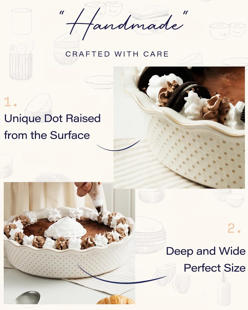 GET STAR Ceramic Deep Pie Pan, 9 inch Pie Dish for Baking, Non-Stick, Oven & Dishwasher Safe, Farmhouse Decor Quiche Baking Dish, Pie Plate, Deep Dish Pie Pan - Image 3
