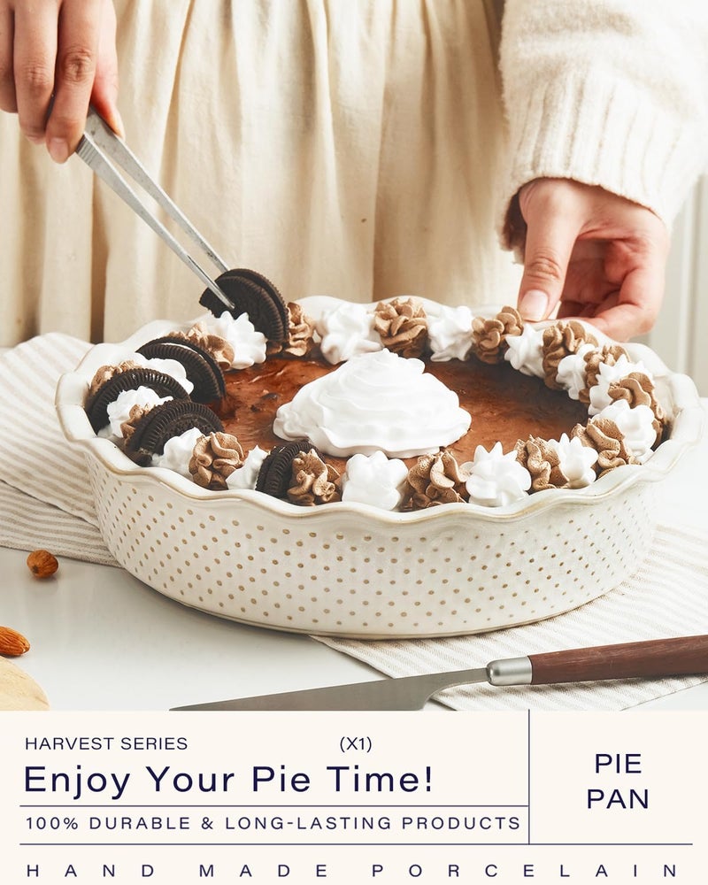 GET STAR Ceramic Deep Pie Pan, 9 inch Pie Dish for Baking, Non-Stick, Oven & Dishwasher Safe, Farmhouse Decor Quiche Baking Dish, Pie Plate, Deep Dish Pie Pan - Image 2