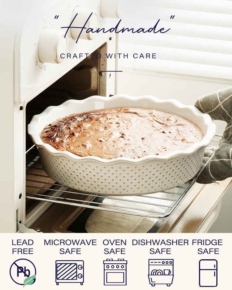 GET STAR Ceramic Deep Pie Pan, 9 inch Pie Dish for Baking, Non-Stick, Oven & Dishwasher Safe, Farmhouse Decor Quiche Baking Dish, Pie Plate, Deep Dish Pie Pan - Image 5