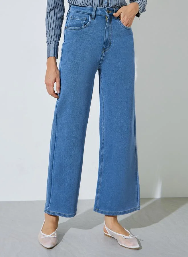 ستايلي Medium Blue Mid Rise Wide Leg Jeans
