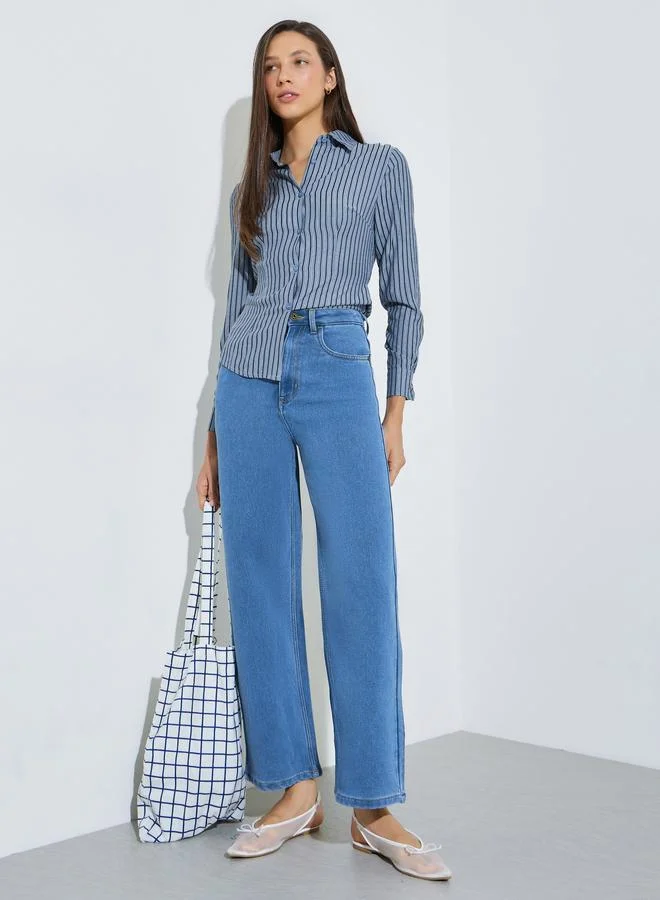 ستايلي Medium Blue Mid Rise Wide Leg Jeans