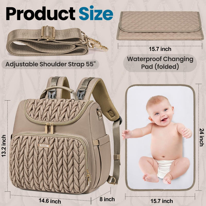 Tealari 4 in 1 Convertible Diaper Bag Backpack,Waterproof Baby Diaper Bag with Changing Pad,Converts into Baby Tote Bag,Diaper Backpack,Stroller Bag and Crossbody Diaper Bag - Image 2