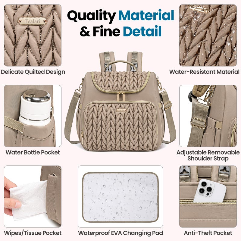 Tealari 4 in 1 Convertible Diaper Bag Backpack,Waterproof Baby Diaper Bag with Changing Pad,Converts into Baby Tote Bag,Diaper Backpack,Stroller Bag and Crossbody Diaper Bag - Image 5