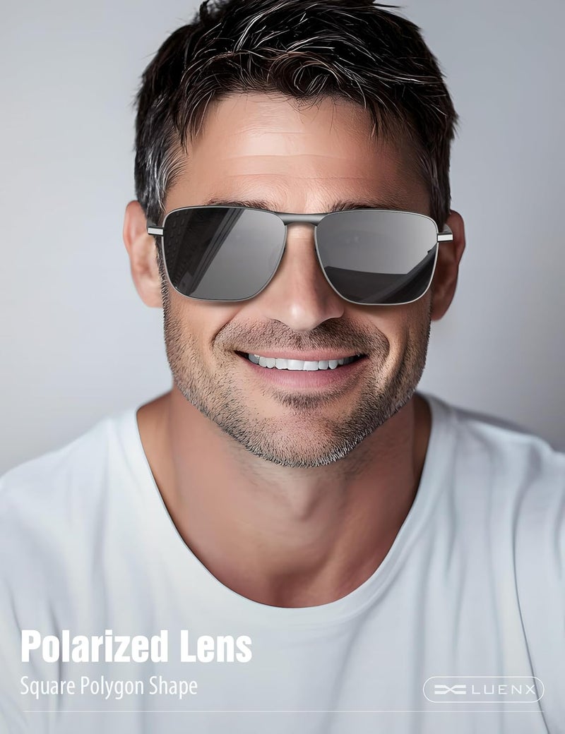 LUENX Rectangular Polarized Aviator Sunglasses for Men Retro Pilot Shades Driving UV400 Protection - Image 2