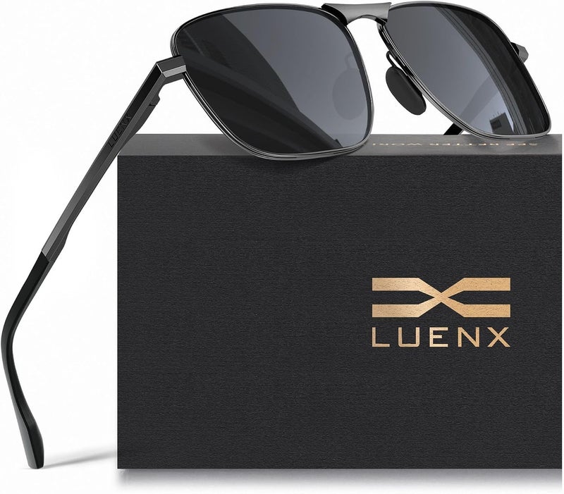 LUENX Rectangular Polarized Aviator Sunglasses for Men Retro Pilot Shades Driving UV400 Protection - Image 1