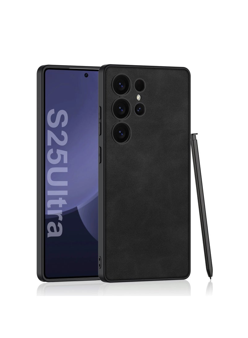 Mmmon Compatible with Samsung Galaxy S25 Ultra Leather Case,Soft Business TPU Cover Support Wireless Charging AntiScratch Case for Samsung Galaxy S25 Ultra (Black)