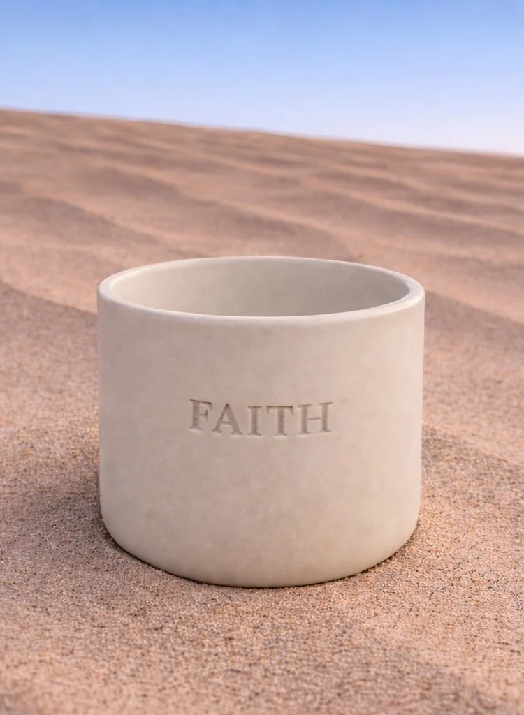 تحفة لوكس كوب سيراميك مصنوع يدويًا من توهفا لوكس – «Faith | إيمان» باللغتين العربية والإنجليزية – لون صحراوي – 250 مل