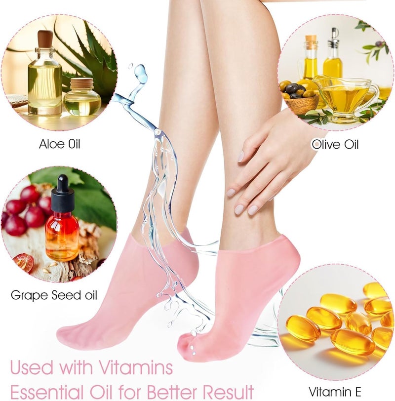 Generic Silicone Socks For Women Moisturizing Foot Socks Soft Gel Socks Aloe Socks Women Spa Pedicure Socks 2Pair Multicolor Silicon socks 2 count 103  - Image 3