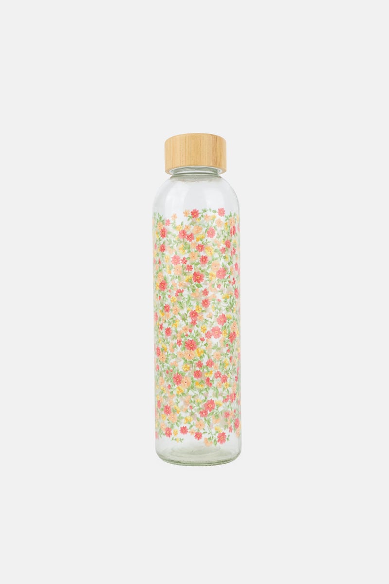 Muy Mucho Floral Print Glass Water Bottle 720ml, Multicolor - Image 1