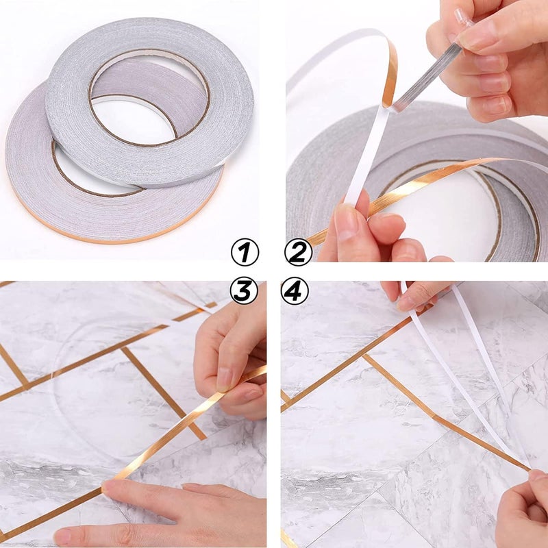 OLAFUR 50 Meters Golden Tape, Home Floor Wallpaper Waterproof Tiles, Tile gap Tiles Stickers for Floor Sticker Tape For Scrapbooking or Birthday Decoration Tape (Golden) - Image 3