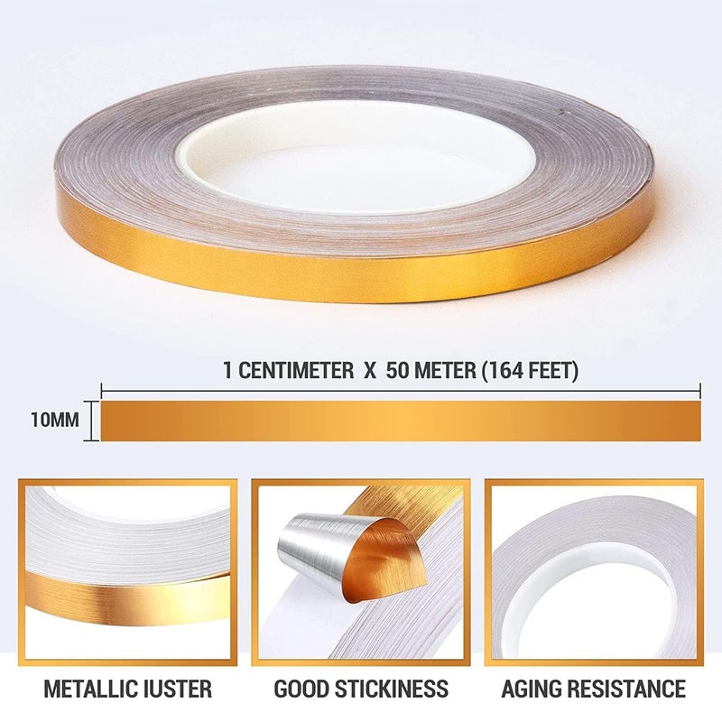 OLAFUR 50 Meters Golden Tape, Home Floor Wallpaper Waterproof Tiles, Tile gap Tiles Stickers for Floor Sticker Tape For Scrapbooking or Birthday Decoration Tape (Golden) - Image 2