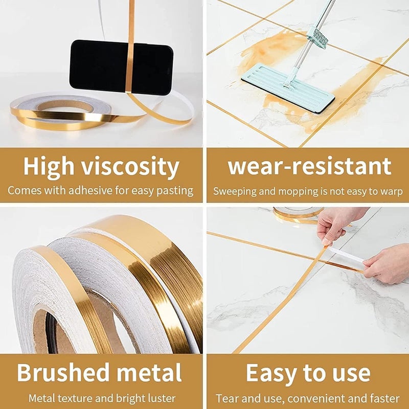 OLAFUR 50 Meters Golden Tape, Home Floor Wallpaper Waterproof Tiles, Tile gap Tiles Stickers for Floor Sticker Tape For Scrapbooking or Birthday Decoration Tape (Golden) - Image 4
