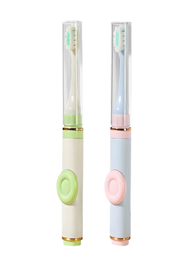 SAMIQU Portable Travel Toothbrush Set–Mini Toothbrush with Built-in Toothpaste Container & Cover,Travel Size Tooth Brush Kit for Trips Or Camping(Set of 2 - Image 1