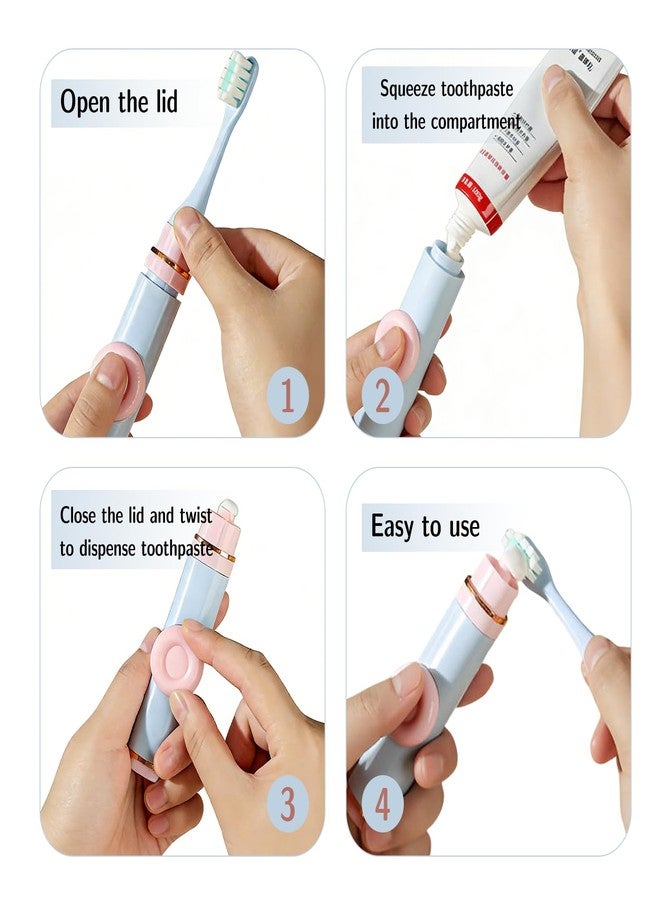 SAMIQU Portable Travel Toothbrush Set–Mini Toothbrush with Built-in Toothpaste Container & Cover,Travel Size Tooth Brush Kit for Trips Or Camping(Set of 2 - Image 3