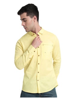 Beyoung Daffodil Yellow Linen Blend Shirt for Men  - Image 1