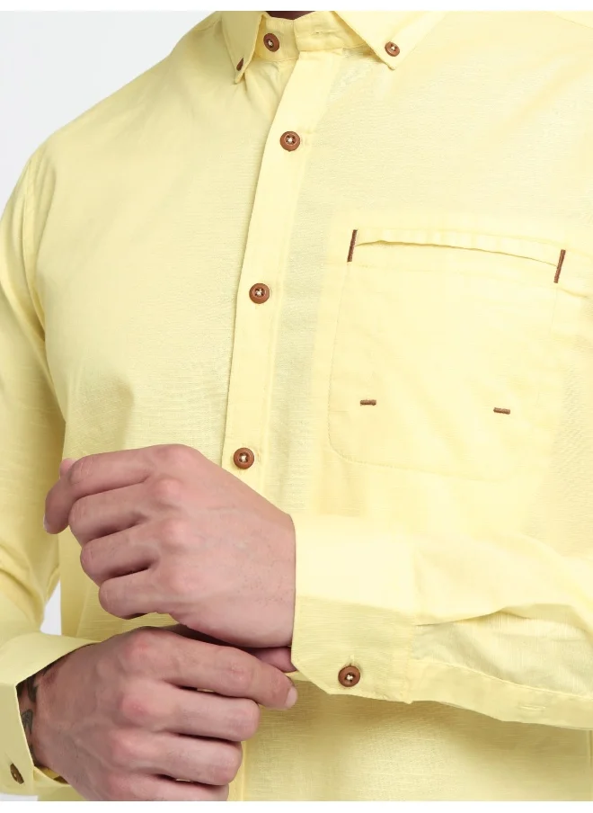 بيونغ Daffodil Yellow Linen Blend Shirt for Men