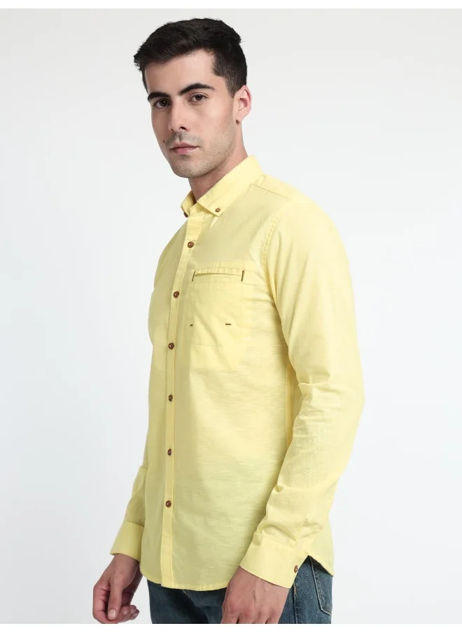 بيونغ Daffodil Yellow Linen Blend Shirt for Men
