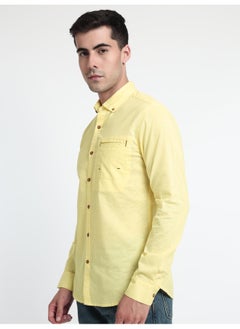 Beyoung Daffodil Yellow Linen Blend Shirt for Men  - Image 4