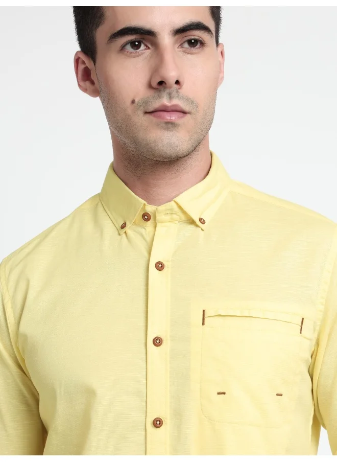 Beyoung Daffodil Yellow Linen Blend Shirt for Men