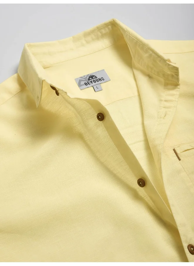 بيونغ Daffodil Yellow Linen Blend Shirt for Men