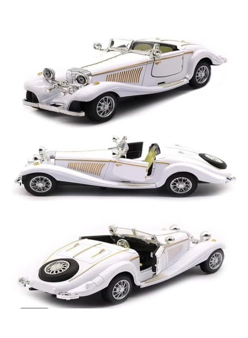 سيارات نموذجية كلاسيكية قديمة معدنية مصنوعة من الصب بأبعاد 1:28 مع خاصية السحب للخلف، هدية تذكارية قابلة للجمع (باللون الأبيض، الطول 6.5 بوصة/16.8 سم) - Image 2
