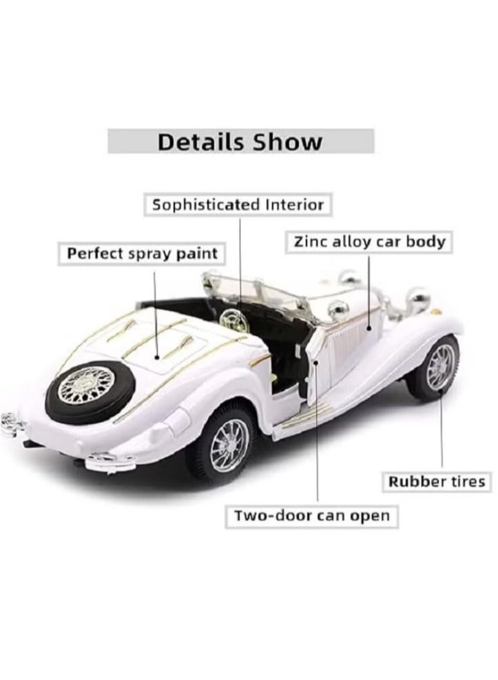 سيارات نموذجية كلاسيكية قديمة معدنية مصنوعة من الصب بأبعاد 1:28 مع خاصية السحب للخلف، هدية تذكارية قابلة للجمع (باللون الأبيض، الطول 6.5 بوصة/16.8 سم) - Image 5