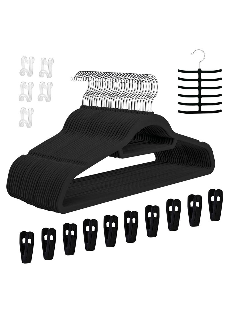 TYCOM 50 PCS Non Slip Velvet Hangers Suit Hangers Ultra Thin Space Saving 360 Degree Swivel Hook Clothes Hangers Hold Up to 10 lbs for Coats Jackets Pants Dress Cloth With Bar  - Image 1