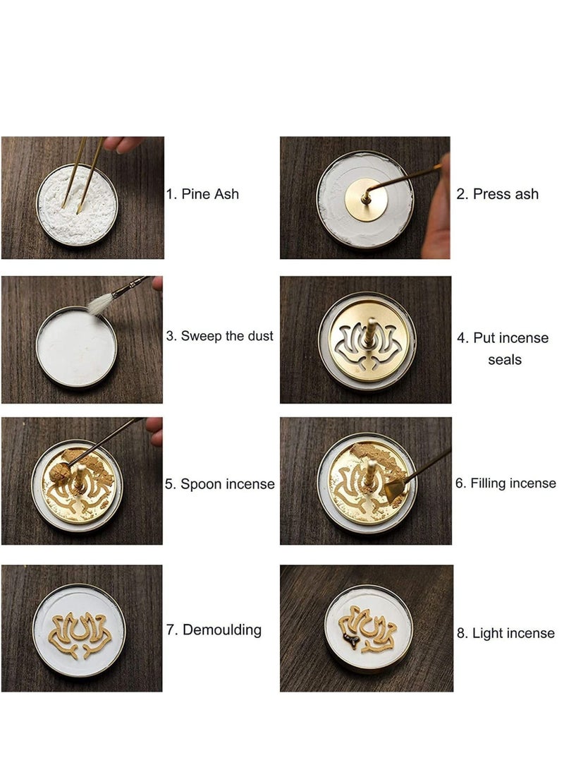 Captaintech 11 Pcs/Set Brass Incense Making Kit Incense Mold Tool, DIY Backflow Tower Incense Cone Molds,Spoon, Press, Shovel, Brush, Bottle Ideal for Yoga Meditation Home Fragrance - Image 5