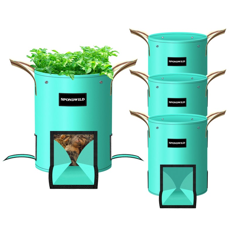 SPONDWILD 4 Pack 15 Gallon Potato Grow Bags, PE Garden Planter Bag with Breathable Screen Windows and Reinforced Handles, Ideal for Potatoes, Tomatoes, Carrots and Onions - Image 1