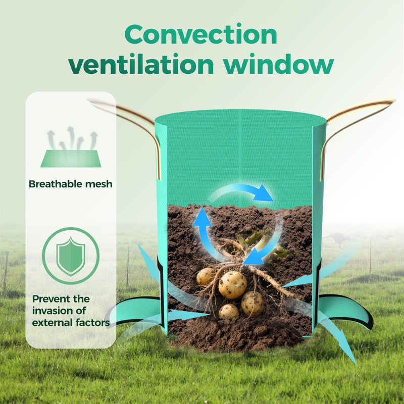 SPONDWILD 4 Pack 15 Gallon Potato Grow Bags, PE Garden Planter Bag with Breathable Screen Windows and Reinforced Handles, Ideal for Potatoes, Tomatoes, Carrots and Onions - Image 3