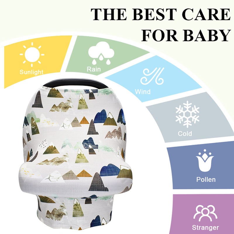 TANOFAR Baby Carseat Cover with Beanie, Adventure Mountain Infant Carseat Canopy for Boys Girls, Nursing Cover Breastfeeding Scarf for Mom, for Stroller High Chair Shopping Cart - Image 2