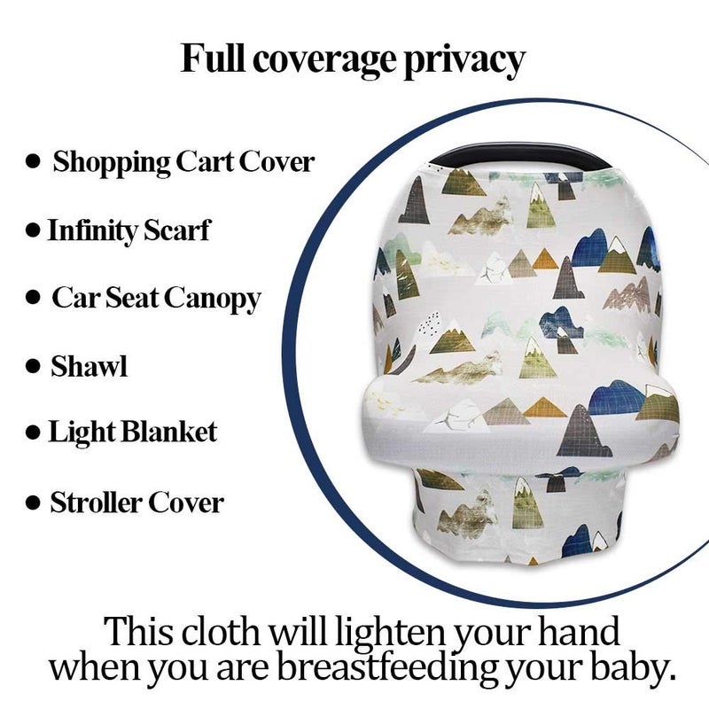 TANOFAR Baby Carseat Cover with Beanie, Adventure Mountain Infant Carseat Canopy for Boys Girls, Nursing Cover Breastfeeding Scarf for Mom, for Stroller High Chair Shopping Cart - Image 4