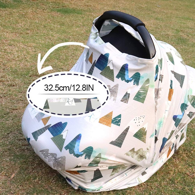 TANOFAR Baby Carseat Cover with Beanie, Adventure Mountain Infant Carseat Canopy for Boys Girls, Nursing Cover Breastfeeding Scarf for Mom, for Stroller High Chair Shopping Cart - Image 3